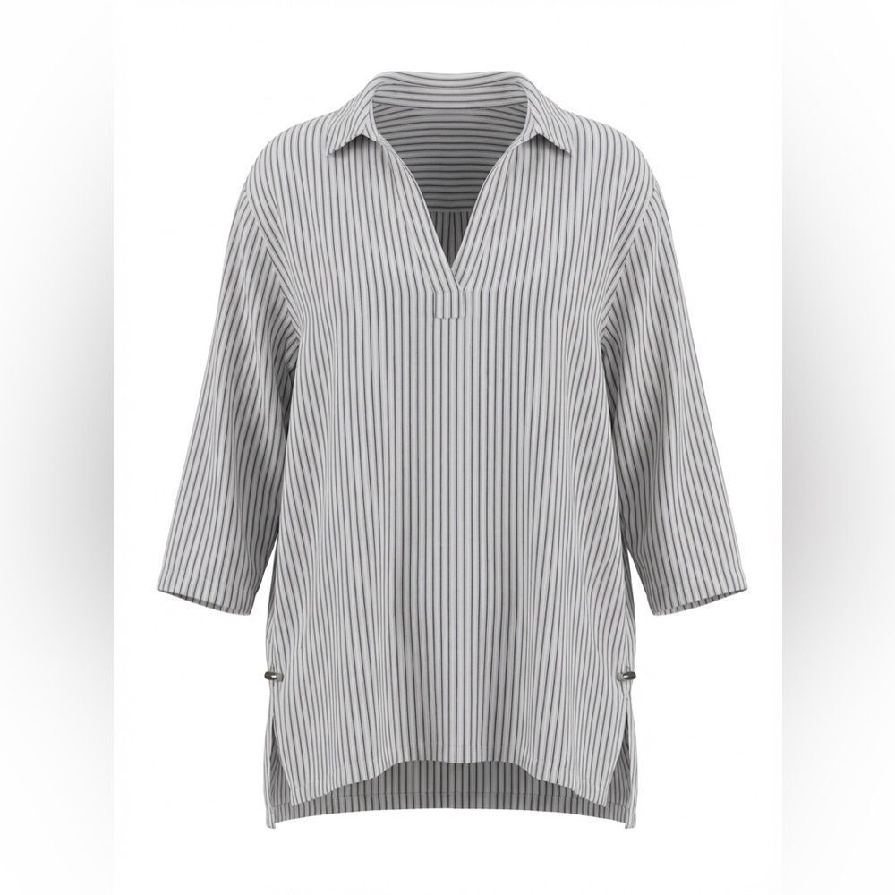 SIGRID OLSEN WOMENS LINEN BLOUSE SIZE 2X WHITE WITH STRIPES